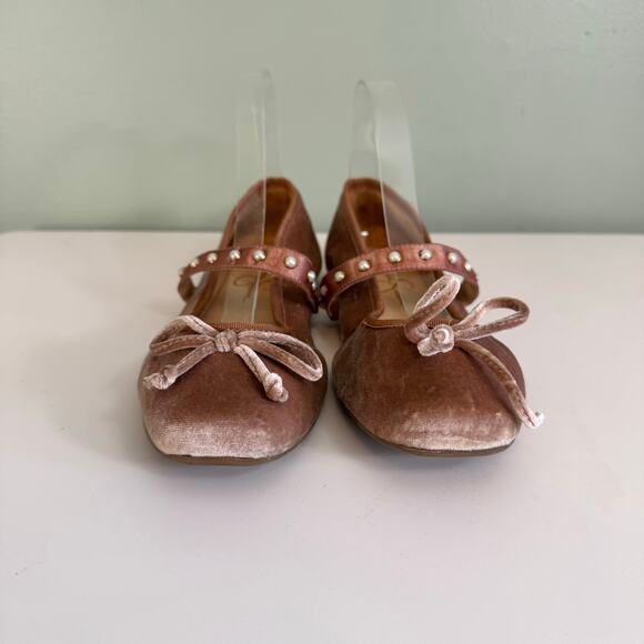 Jessica Simpson Lomanna Velvet Ballet Flat Shoes 9 Pink Bow Slip On Square Toe - Picture 15 of 15